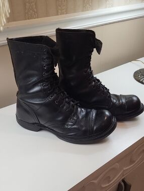 VTG. HH BRAND Men's Black Lace-Up Leather Combats BOOTS, SIZE 10.5